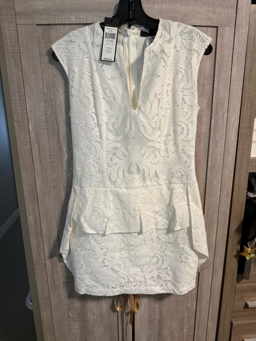 BCBGMaxAzria White Lace Peplum Mini Dress